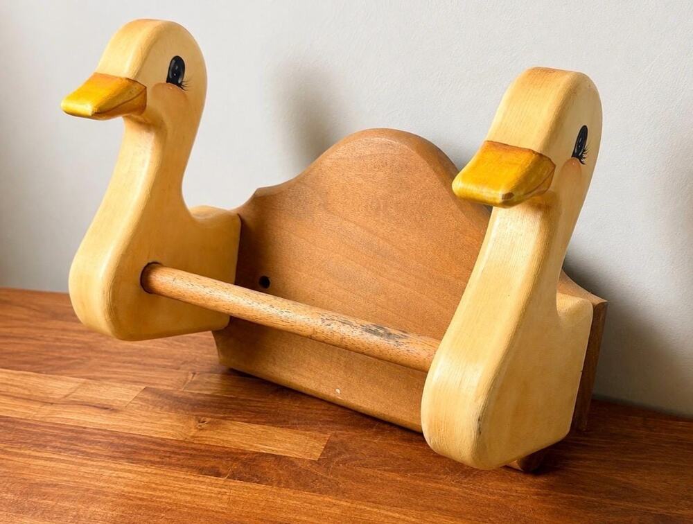 Vintage Wooden Goose Towel Wall Rack | Hand Painted Duck Geese Kitchen Decor